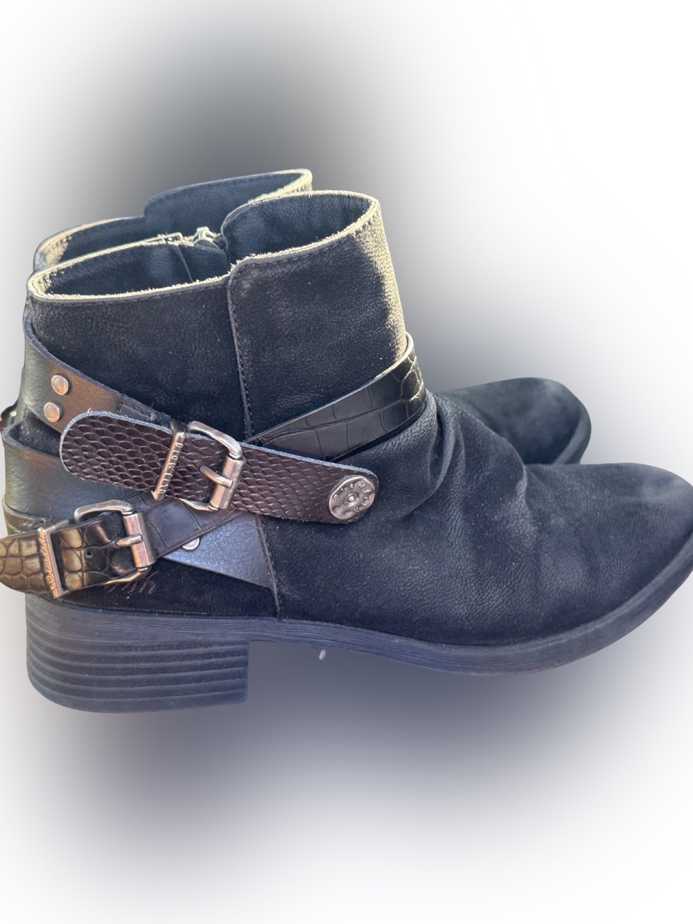 Black Women's Faux Suede Vegan Ankle Boots with Decorative Strap